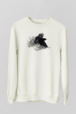 Karga Baskılı Beyaz Unisex Sweatshirt