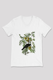 Karga Baskılı Beyaz Unisex V Yaka Tişört - Tshirt