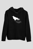 Karga Baskılı Unisex Siyah Hoodie