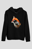 Karga Baskılı Unisex Siyah Hoodie