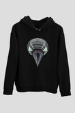 Karga Baskılı Unisex Siyah Hoodie