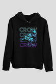 Karga Baskılı Unisex Siyah Hoodie