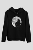 Karga Baskılı Unisex Siyah Hoodie