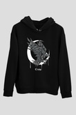 Karga Baskılı Unisex Siyah Hoodie