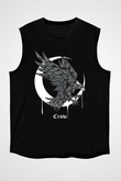 Karga Baskılı Unisex Siyah Kolsuz Tişört - Tshirt