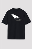 Karga Baskılı Unisex Siyah Oversize Tişört - Tshirt
