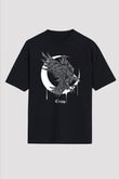 Karga Baskılı Unisex Siyah Oversize Tişört - Tshirt
