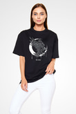Karga Baskılı Unisex Siyah Oversize Tişört - Tshirt