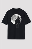 Karga Baskılı Unisex Siyah Oversize Tişört - Tshirt