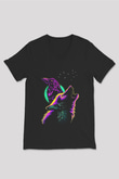 Karga Baskılı Unisex Siyah V Yaka Tişört - Tshirt