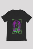 Karga Baskılı Unisex Siyah V Yaka Tişört - Tshirt