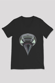 Karga Baskılı Unisex Siyah V Yaka Tişört - Tshirt