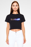 Kaskade Siyah Crop Top Tişört