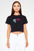 Katar - Qatar Bayrağı Baskılı Kadın Crop Top Siyah Tişört