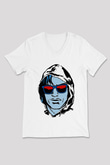 Kavinsky Baskılı Beyaz Unisex V Yaka Tişört - Tshirt