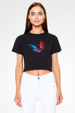 Kavinsky Baskılı Siyah Crop Top Kadın Tişört - Tshirt