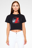 Kavinsky Baskılı Siyah Crop Top Kadın Tişört - Tshirt