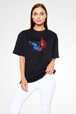 Kavinsky Baskılı Unisex Siyah Oversize Tişört - Tshirt
