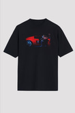 Kavinsky Baskılı Unisex Siyah Oversize Tişört - Tshirt