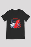 Kavinsky Baskılı Unisex Siyah V Yaka Tişört - Tshirt