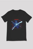 Kavinsky Baskılı Unisex Siyah V Yaka Tişört - Tshirt