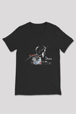 Kavinsky Baskılı Unisex Siyah V Yaka Tişört - Tshirt