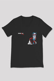 Kavinsky Baskılı Unisex Siyah V Yaka Tişört - Tshirt