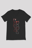 Kaws Baskılı Unisex Siyah  V Yaka Tişört