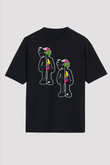 Kaws Temalı Baskılı Unisex Siyah Tişört