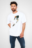 Kayak Baskılı Unisex Beyaz Oversize Tişört - Tshirt