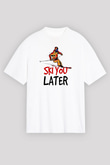 Kayak Baskılı Unisex Beyaz Oversize Tişört - Tshirt