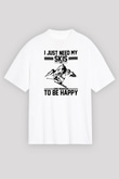 Kayak Baskılı Unisex Beyaz Oversize Tişört - Tshirt