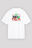 Kayak Baskılı Unisex Beyaz Oversize Tişört - Tshirt