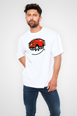 Kayak Baskılı Unisex Beyaz Oversize Tişört - Tshirt