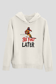 Kayak Baskılı Unisex Ekru Hoodie