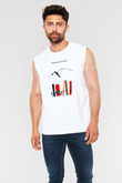 Kayak Baskılı Unisex Kolsuz Beyaz Tişört