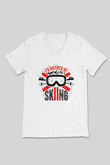 Kayak Baskılı Unisex V Yaka Tişört - Tshirt