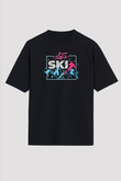 Kayak - Ski Baskılı Unisex Siyah Oversize Tişört