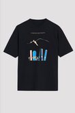 Kayak - Ski Baskılı Unisex Siyah Oversize Tişört