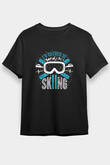 Kayak - Ski Baskılı Unisex Siyah Tişört - Tshirt
