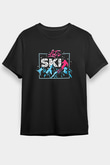 Kayak - Ski Baskılı Unisex Siyah Tişört - Tshirt