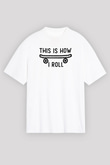Kaykay Baskılı Unisex Beyaz Oversize Tişört - Tshirt