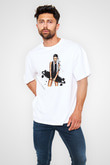 Kaykay Baskılı Unisex Beyaz Oversize Tişört - Tshirt