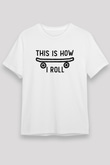 Kaykay Baskılı Unisex Beyaz Tişört - Tshirt