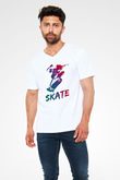 Kaykay Baskılı Unisex V Yaka Tişört - Tshirt