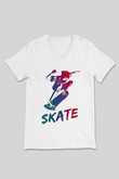 Kaykay Baskılı Unisex V Yaka Tişört - Tshirt