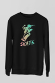 Kaykay - Skateboard Baskılı Unisex Siyah Sweatshirt