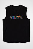 Kaykay - Skateboard Baskılı Unisex Siyah Kolsuz Tişört