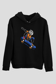 Kaykay - Skateboard Baskılı Unisex Siyah Hoodie