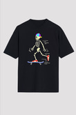 Kaykay - Skateboard Baskılı Unisex Siyah Oversize Tişört